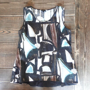 Lafayette 148 New York Tank Top Womens 6 Linen Abstract Print Artsy Lagenlook